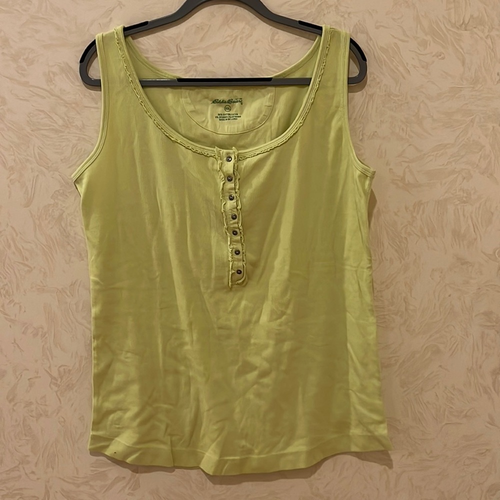 Eddie Bauer Light Green Cotton Half Buttoned Tank Top Size XXL